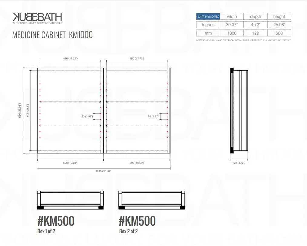 Kube Bath 40 Inch Mirrored Bathroom Medicine Cabinet - Plumbing Market