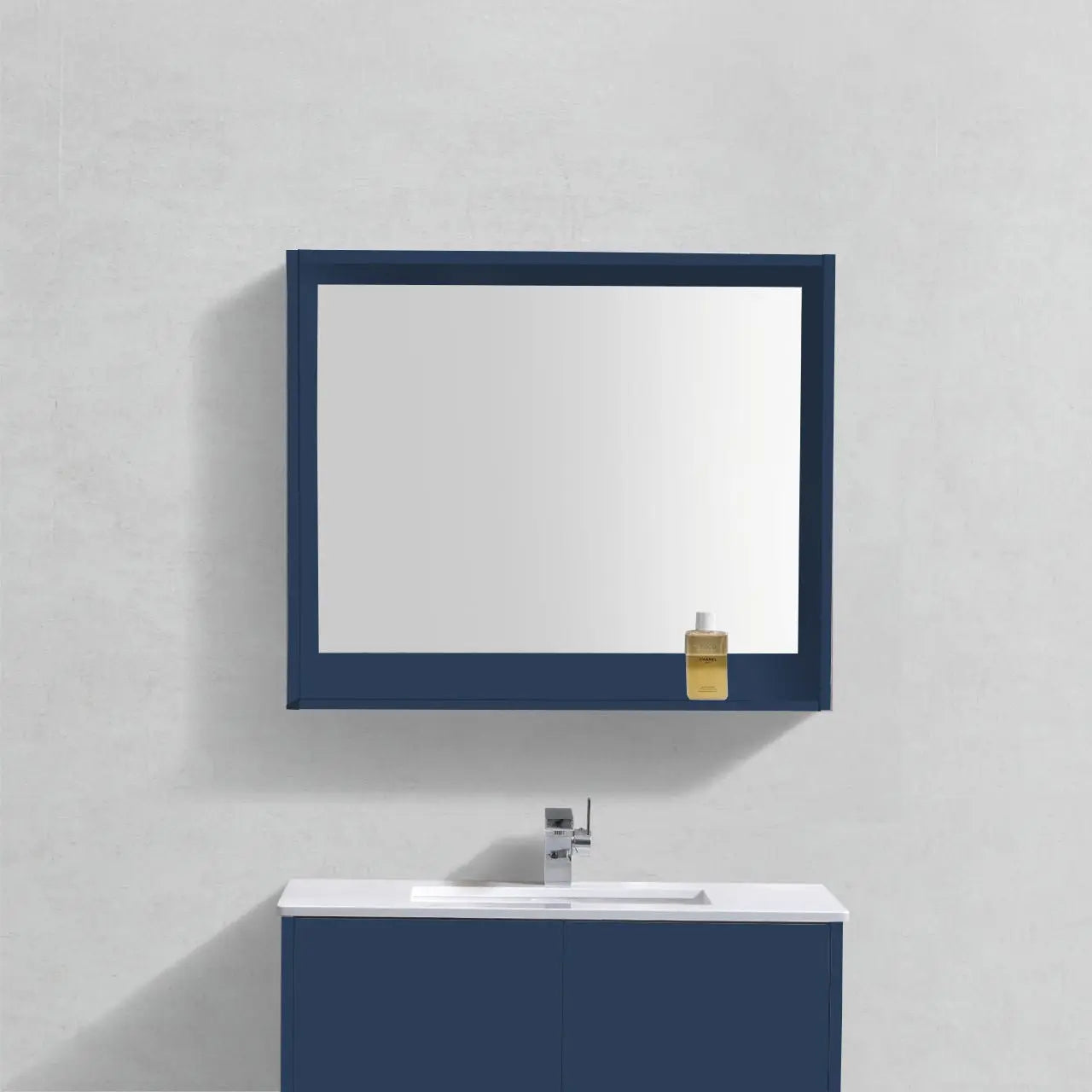 Kube Bath 40″ Wide Framed Mirror W/ Shelf – Gloss Blue - Plumbing Market