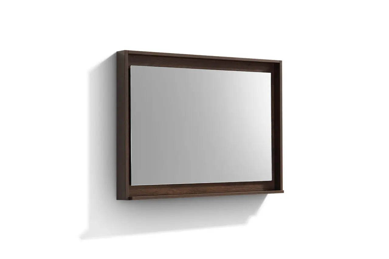 Kube Bath 40″ Wide Framed Mirror W/ Shelf – Rosewood - Plumbing Market