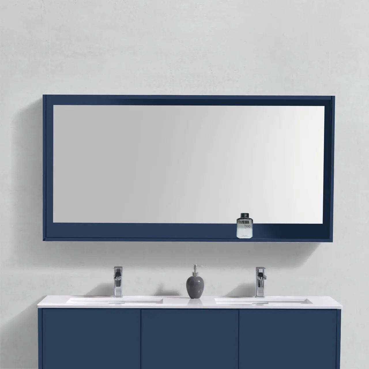 Kube Bath 48″ Wide Framed Mirror W/ Shelf – Gloss Blue - Plumbing Market