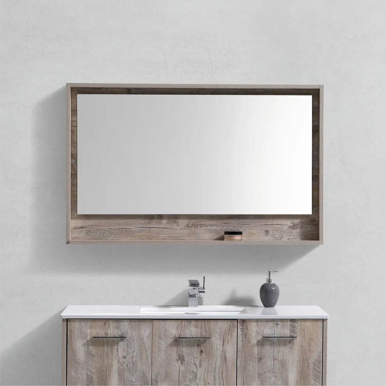 Kube Bath 48" Wide Framed Mirror With Shelf – Nature Wood - Plumbing Market
