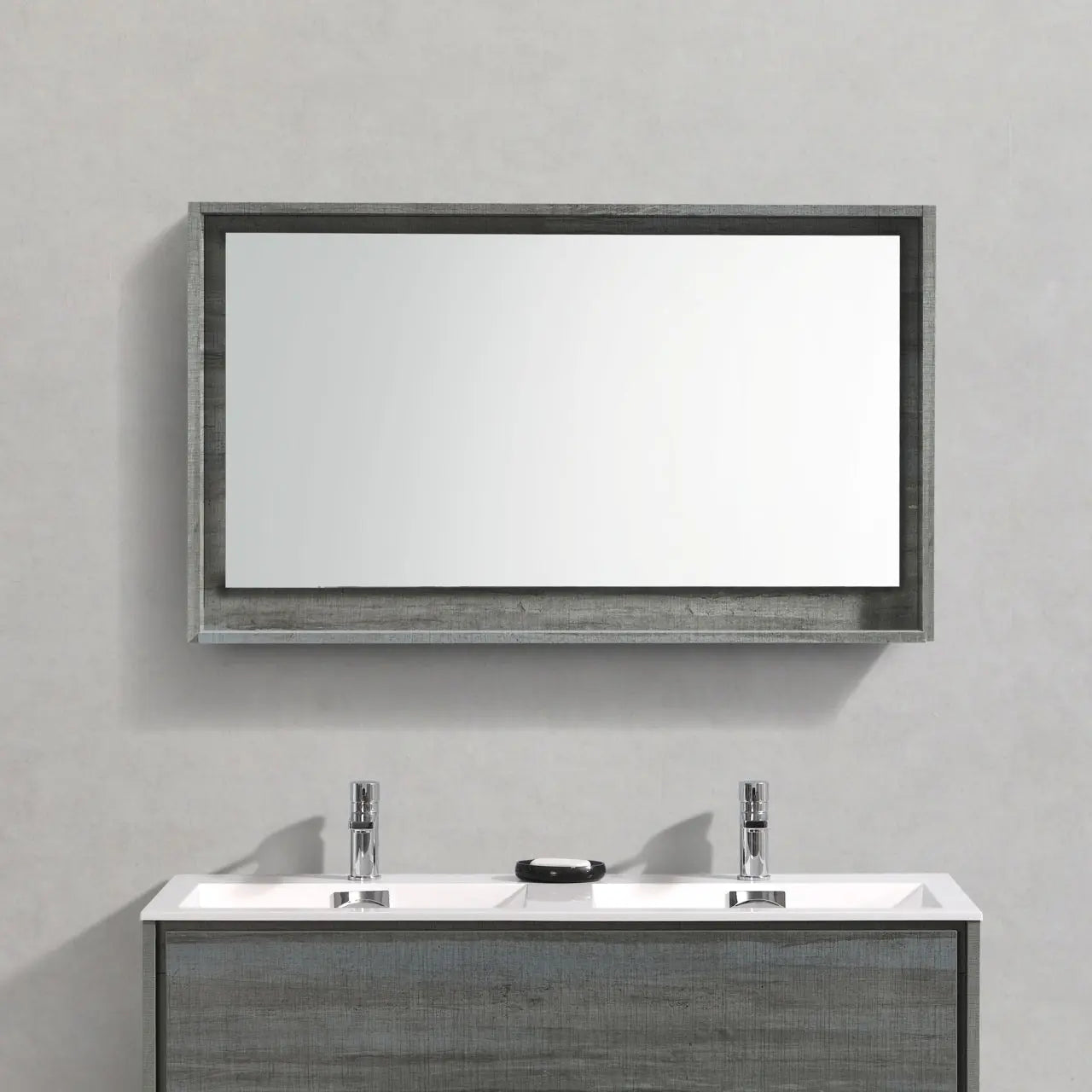 Kube Bath 48" Wide Framed Mirror With Shelf – Ocean Gray - Plumbing Market
