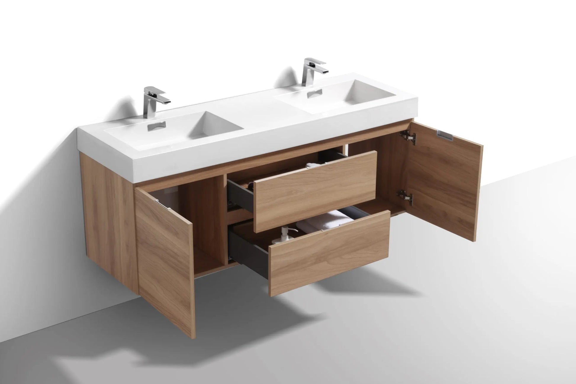 Kube Bath 60" Wall Mount Modern Bathroom Vanity Honey Oak - Plumbing Market