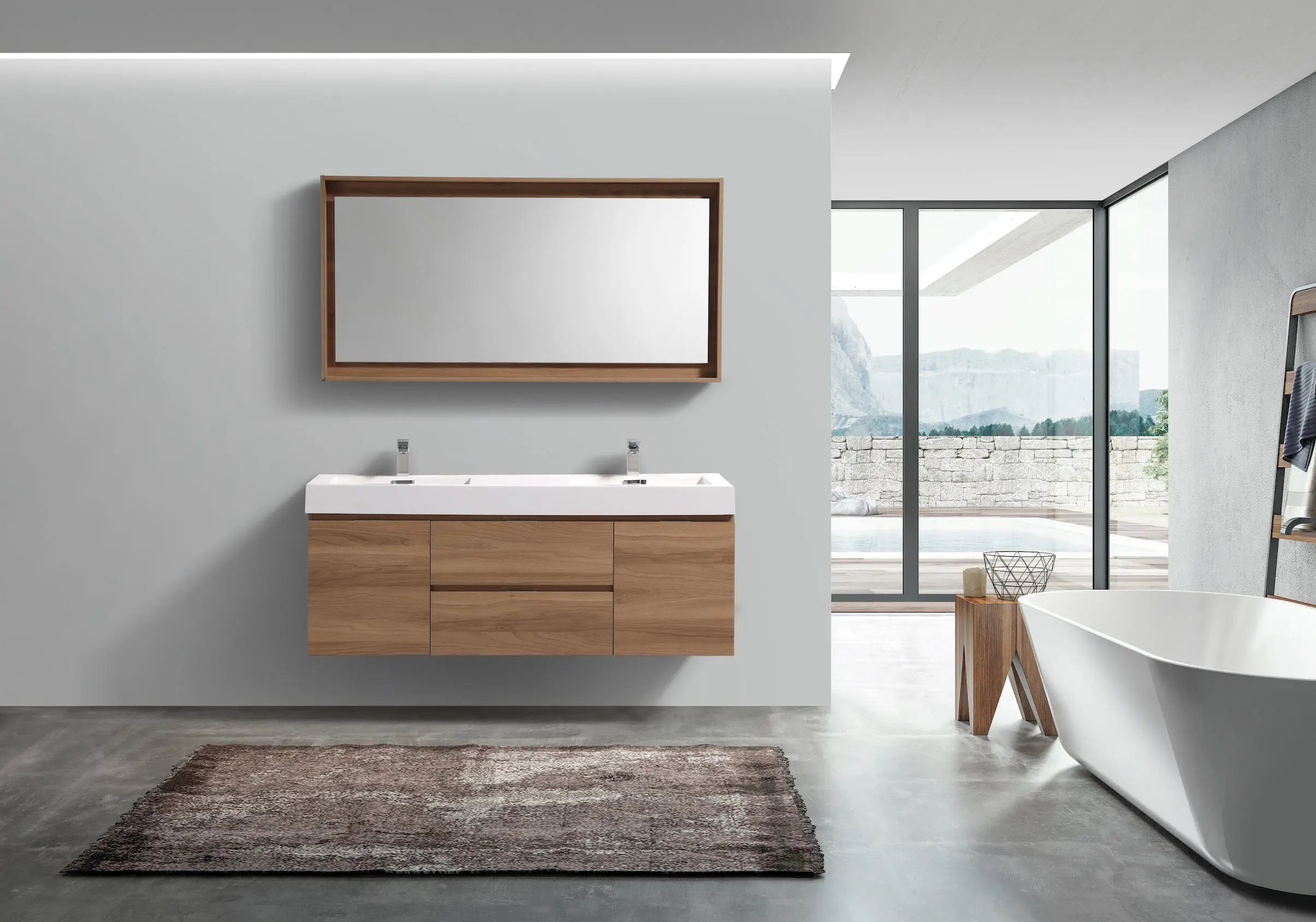 Kube Bath 60" Wall Mount Modern Bathroom Vanity Honey Oak - Plumbing Market