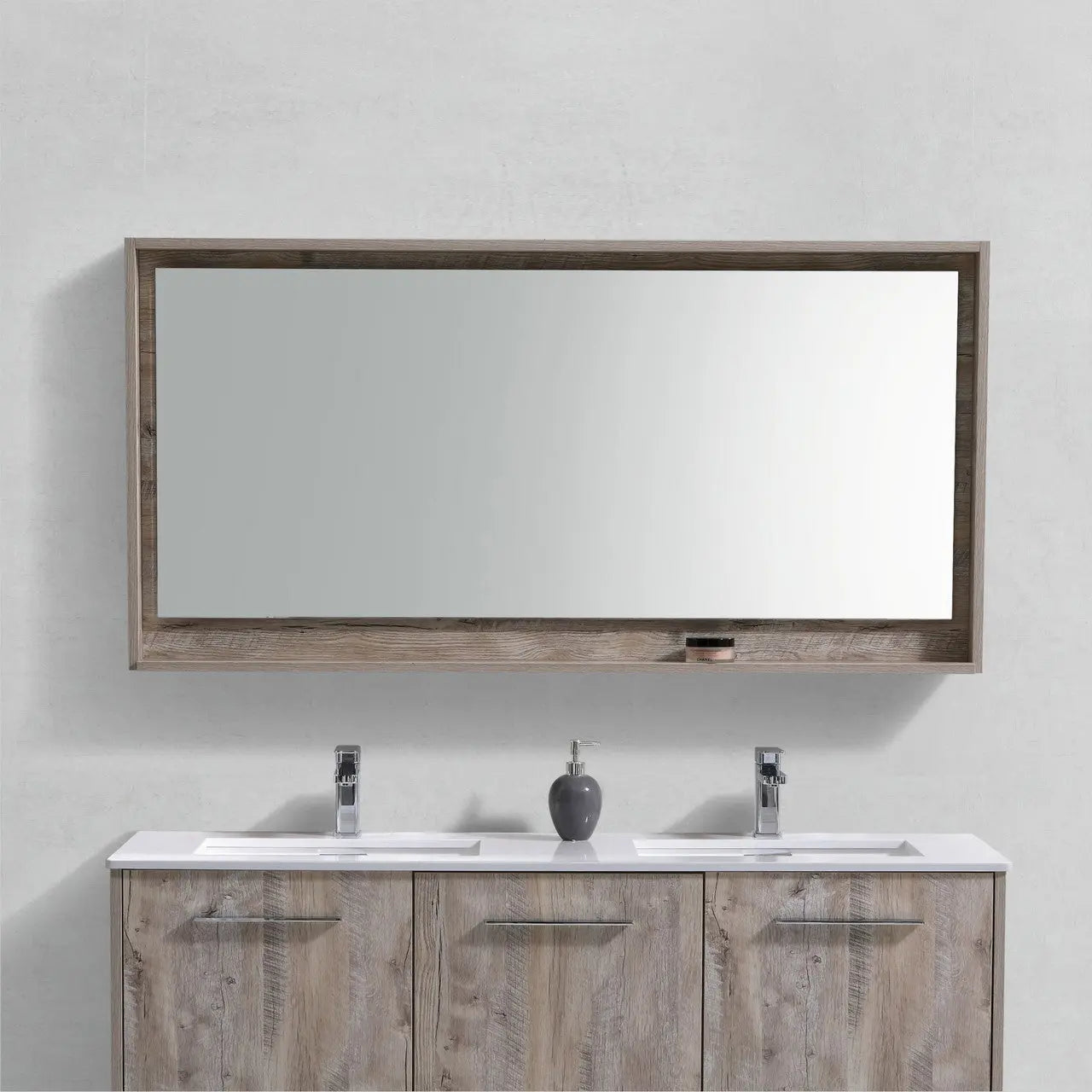 Kube Bath 60" Wide Framed Mirror With Shelf – Nature Wood - Plumbing Market