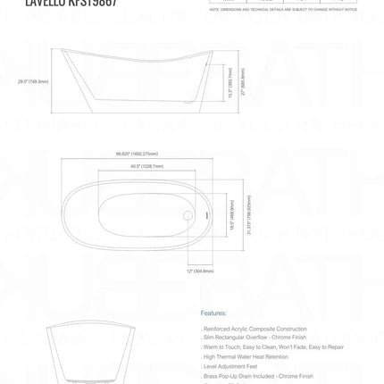 Kube Bath 67 Inch Lavello Free Standing Bathtub - Plumbing Market