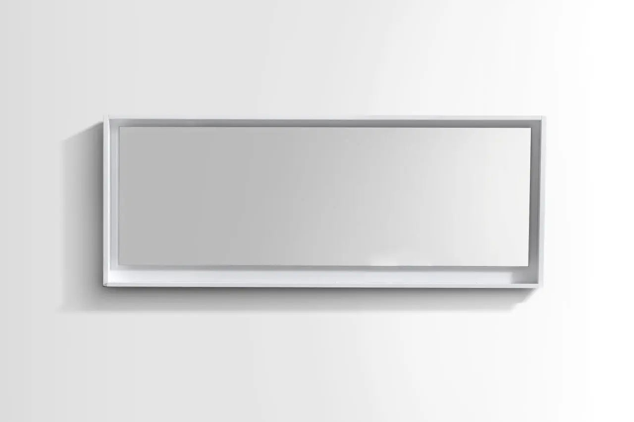 Kube Bath 70" Wide Framed Mirror With Shelf – High Gloss White - Plumbing Market