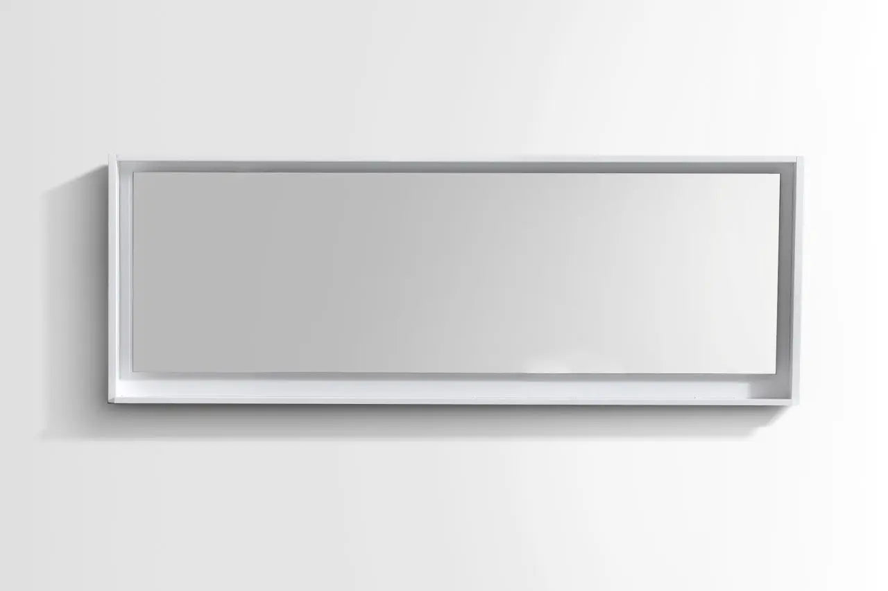 Kube Bath 80" Wide Framed Mirror With Shelf – High Gloss White - Plumbing Market