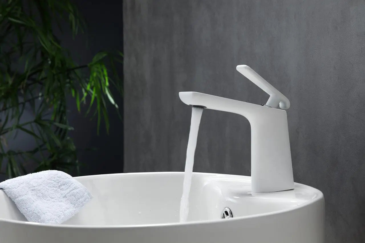 Kube Bath Aqua Adatto 7" Single Lever Bathroom Faucet – Matte White and Chrome - Plumbing Market