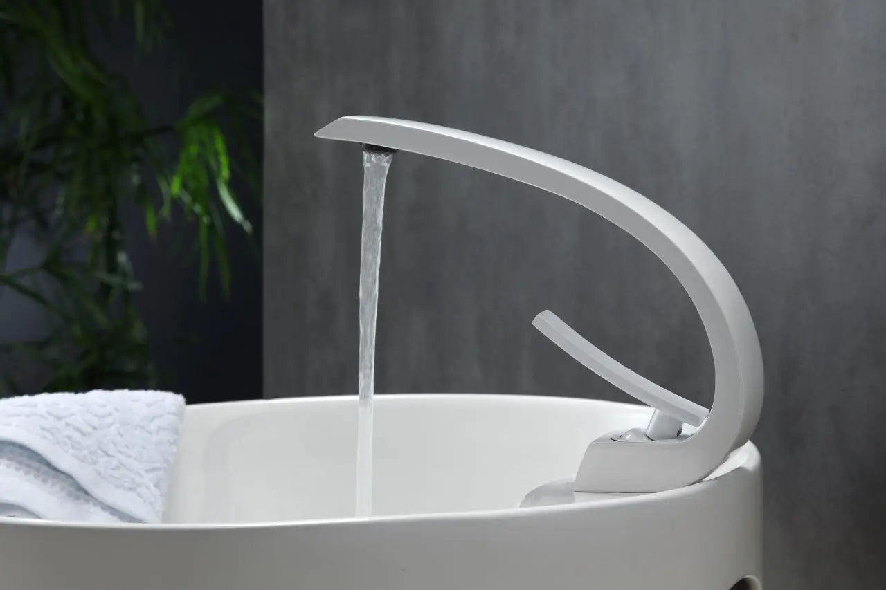 Kube Bath Aqua Arcco Single Hole Mount Bathroom Vanity Faucet – White - Plumbing Market