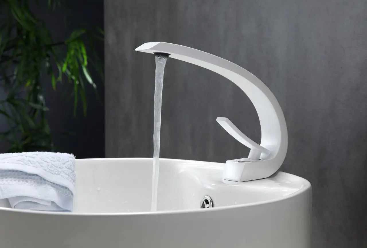 Kube Bath Aqua Arcco Single Hole Mount Bathroom Vanity Faucet – White - Plumbing Market