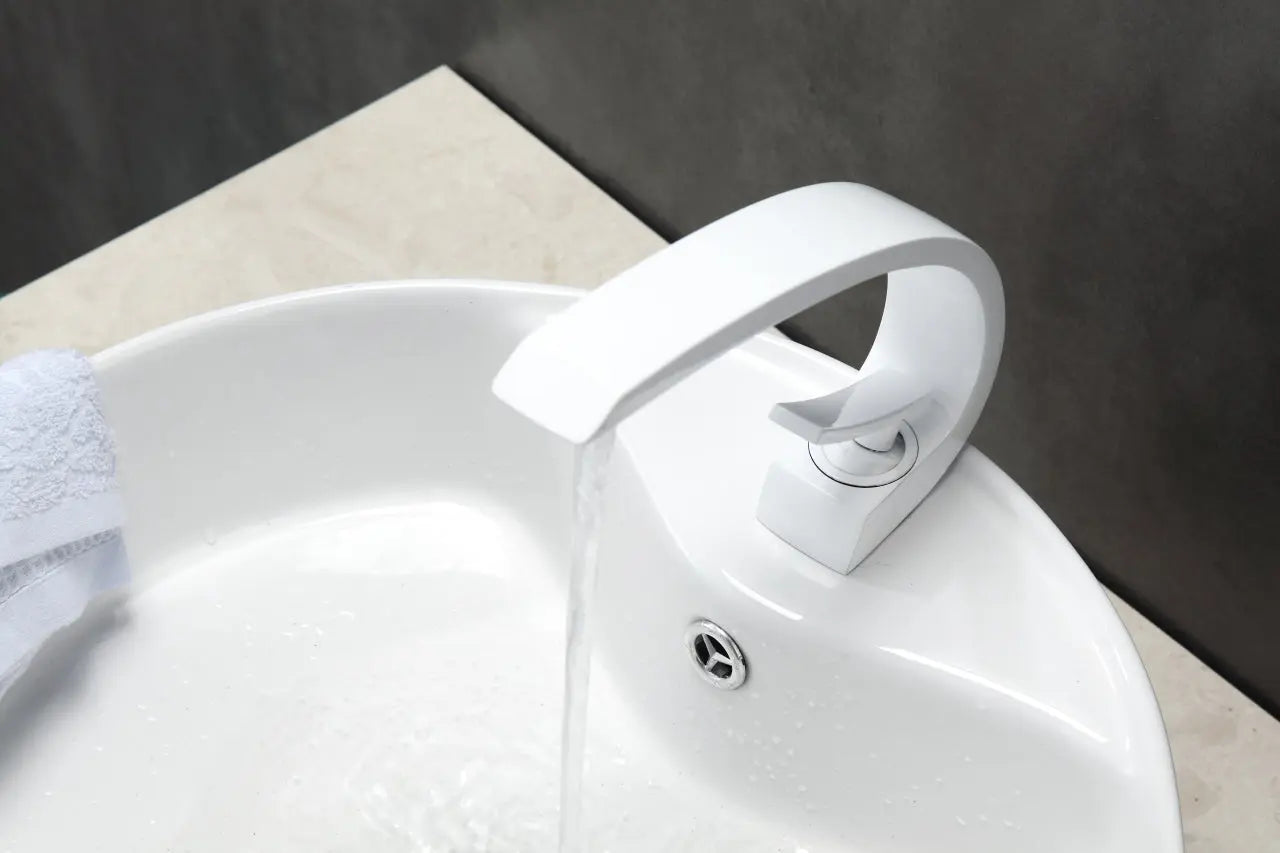 Kube Bath Aqua Arcco Single Hole Mount Bathroom Vanity Faucet – White - Plumbing Market