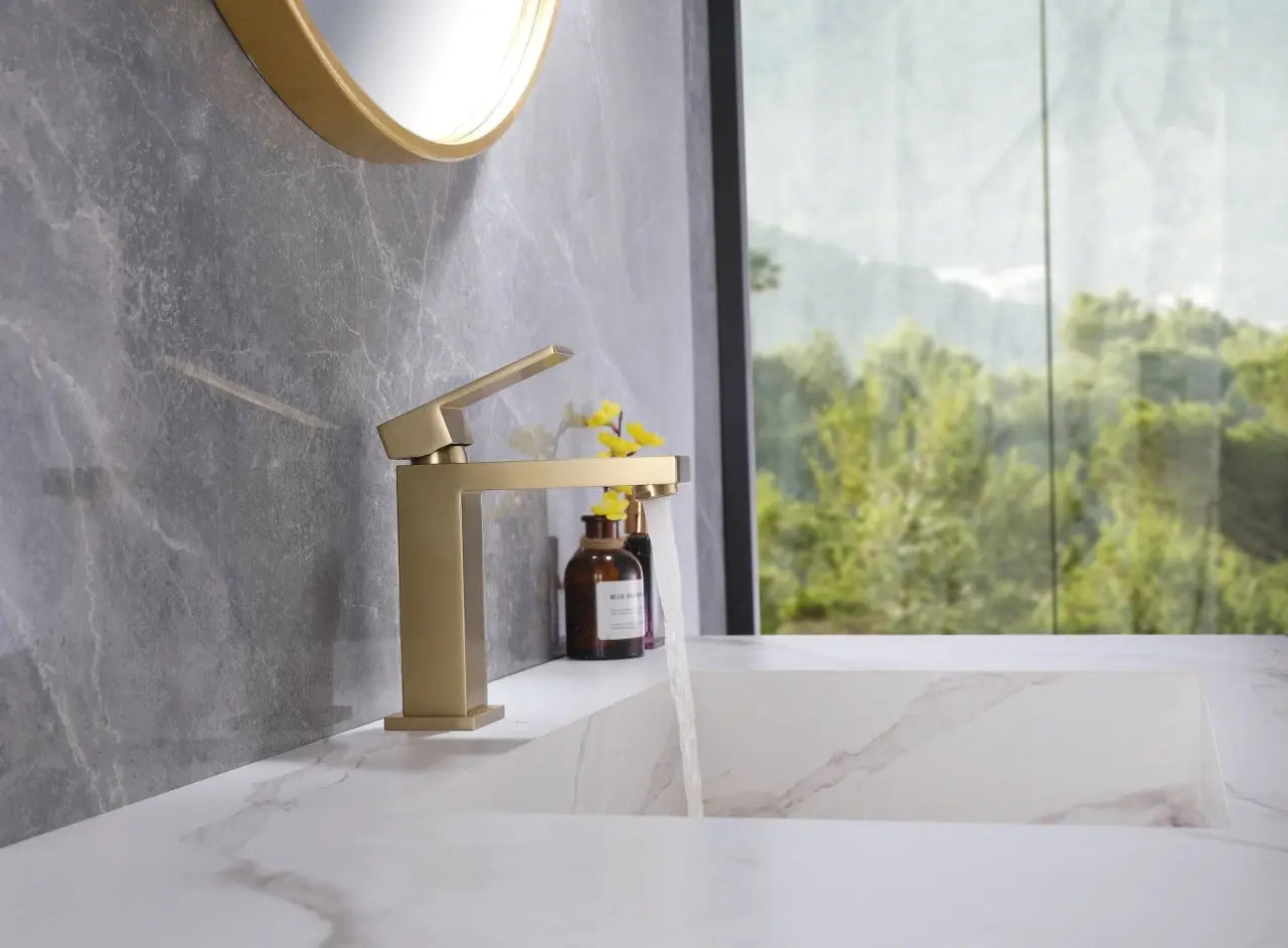 Kube Bath Aqua Kubo Single Lever Bathroom Vanity Faucet – Gold - Plumbing Market