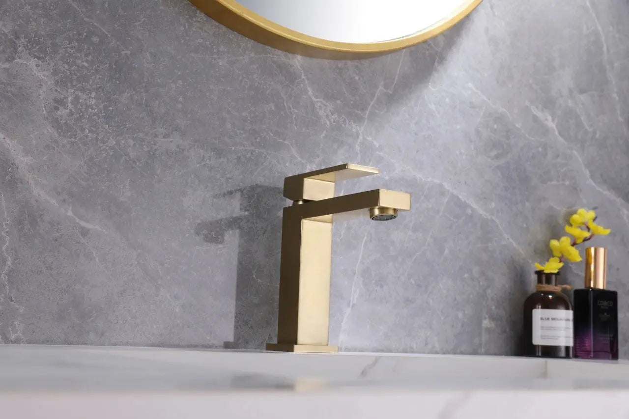 Kube Bath Aqua Kubo Single Lever Bathroom Vanity Faucet – Gold - Plumbing Market