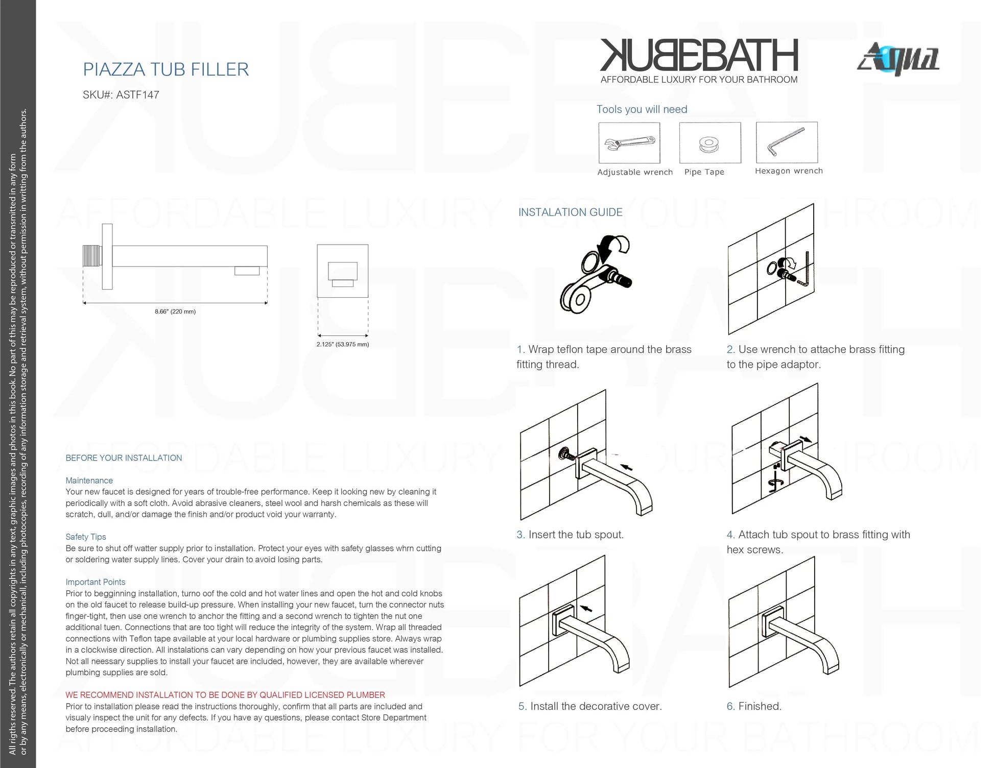 Kube Bath Aqua Piazza Black Shower Set With Tub Filler - Plumbing Market