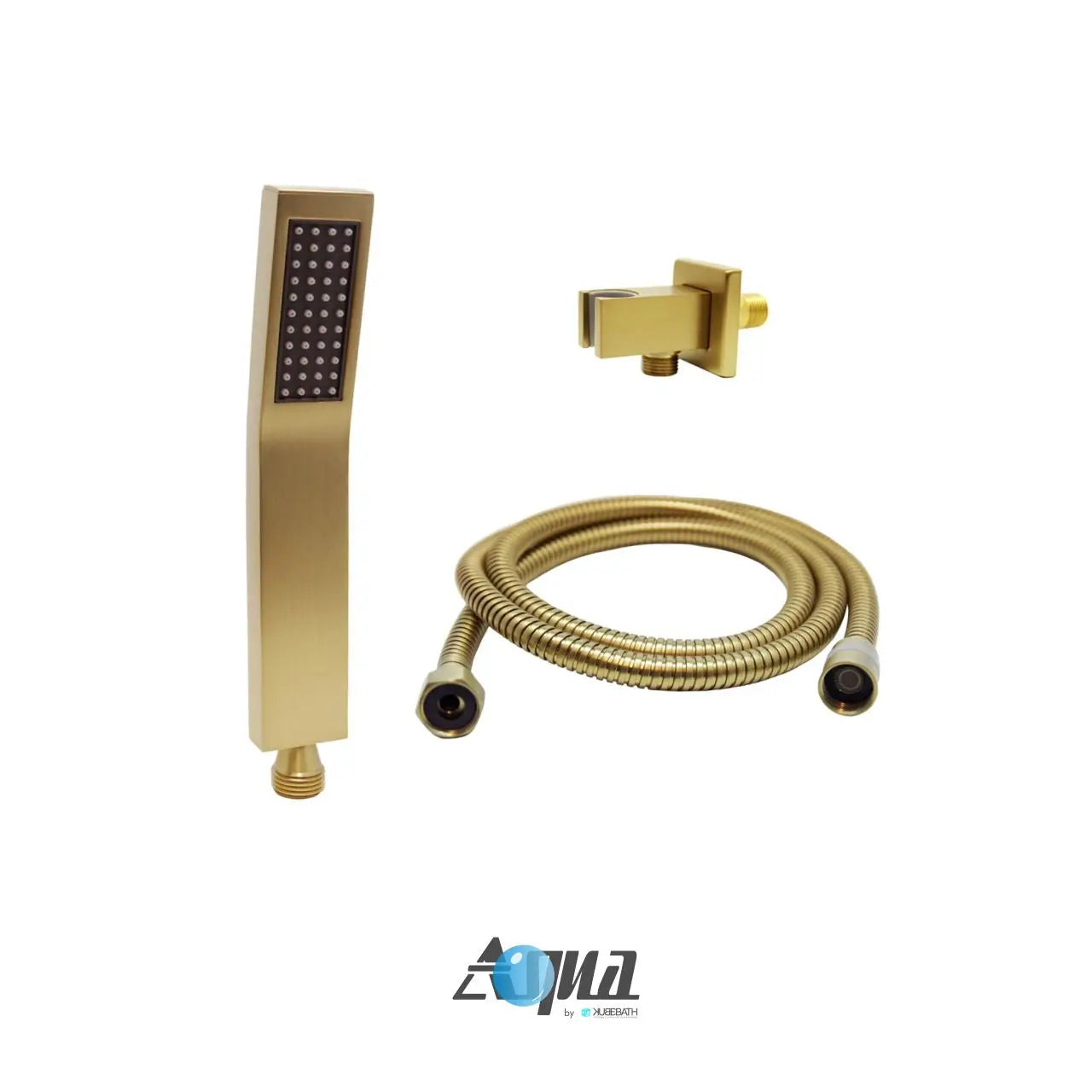 Kube Bath Aqua Piazza Brushed Gold Shower Set w/ 12″ Ceiling Mount Square Rain Shower and Handheld