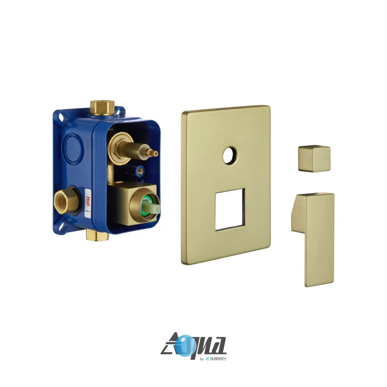 Kube Bath Aqua Piazza Brushed Gold Shower Set w/ 12" Ceiling Mount Square Rain Shower, Handheld and Tub Filler