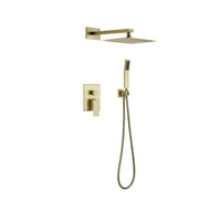 Kube Bath Aqua Piazza Brushed Gold Shower Set w/ 12″ Square Rain Shower and Handheld