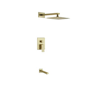 Kube Bath Aqua Piazza Brushed Gold Shower Set w/ 12″ Square Rain Shower and Tub Filler