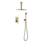 Kube Bath Aqua Piazza Brushed Gold Shower Set w/ 8″ Ceiling Mount Square Rain Shower and Handheld