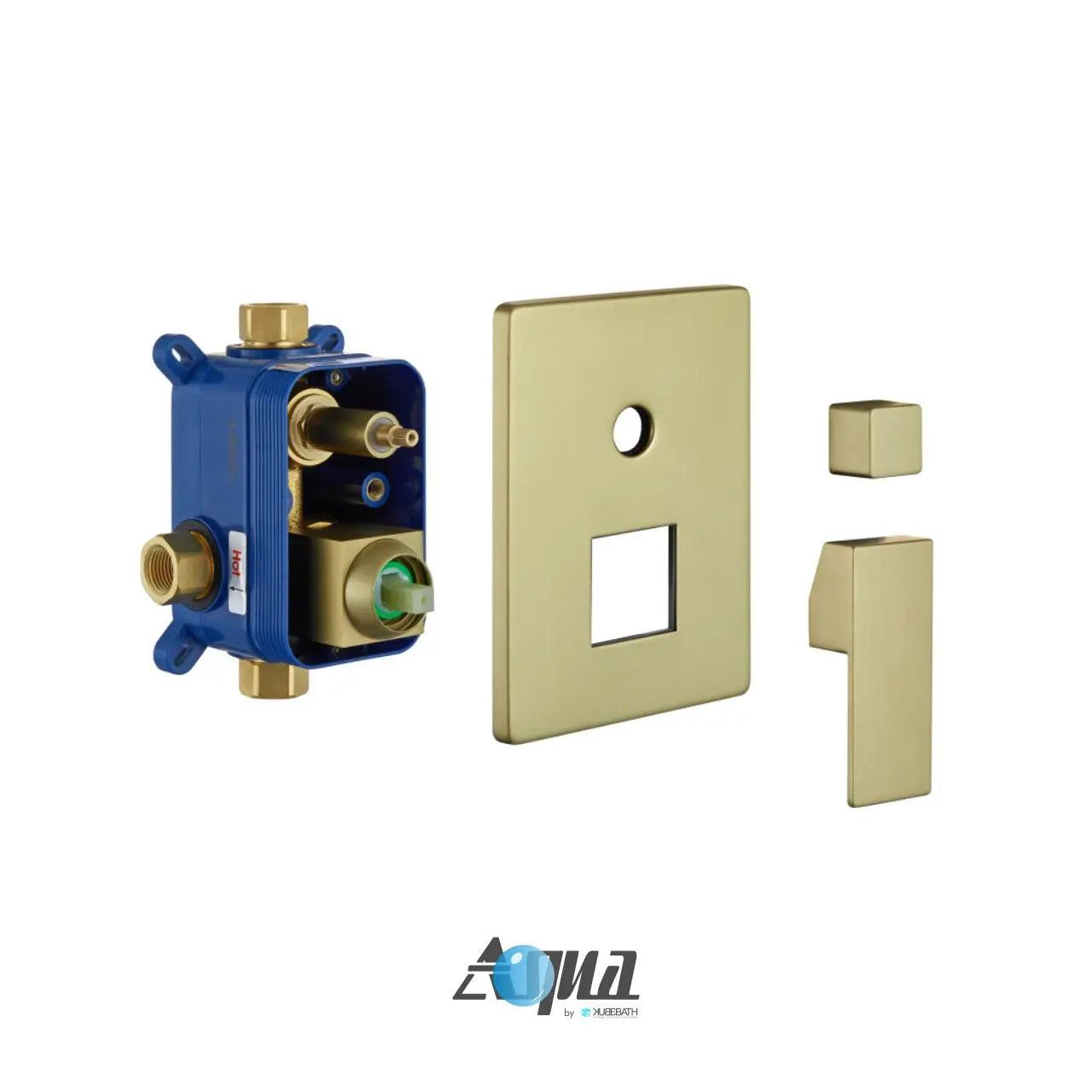 Kube Bath Aqua Piazza Brushed Gold Shower Set w/ 8″ Ceiling Mount Square Rain Shower and Tub Filler