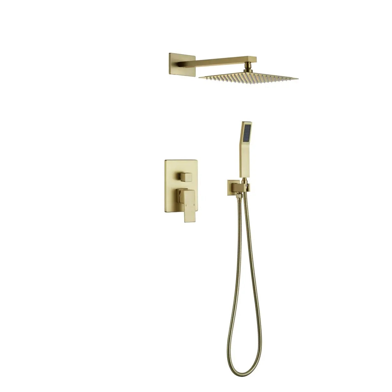 Kube Bath Aqua Piazza Brushed Gold Shower Set w/ 8″ Square Rain Shower and Handheld