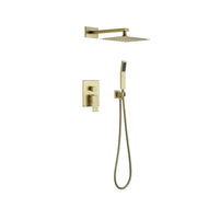 Kube Bath Aqua Piazza Brushed Gold Shower Set w/ 8″ Square Rain Shower and Handheld