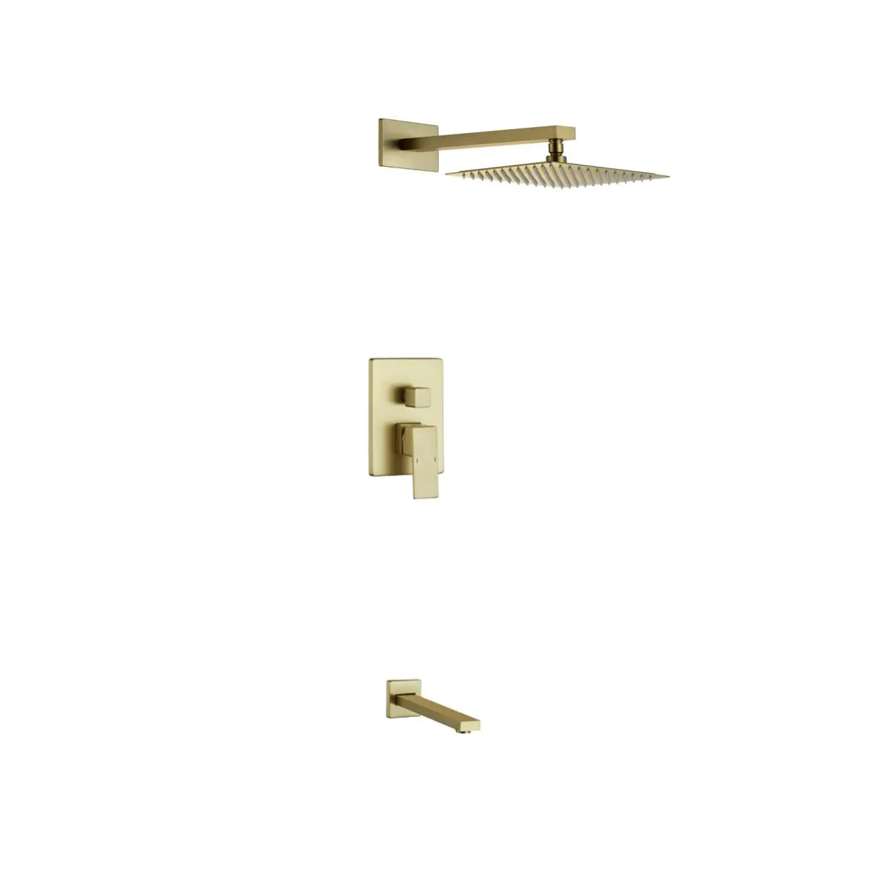 Kube Bath Aqua Piazza Brushed Gold Shower Set w/ 8″ Square Rain Shower and Tub Filler