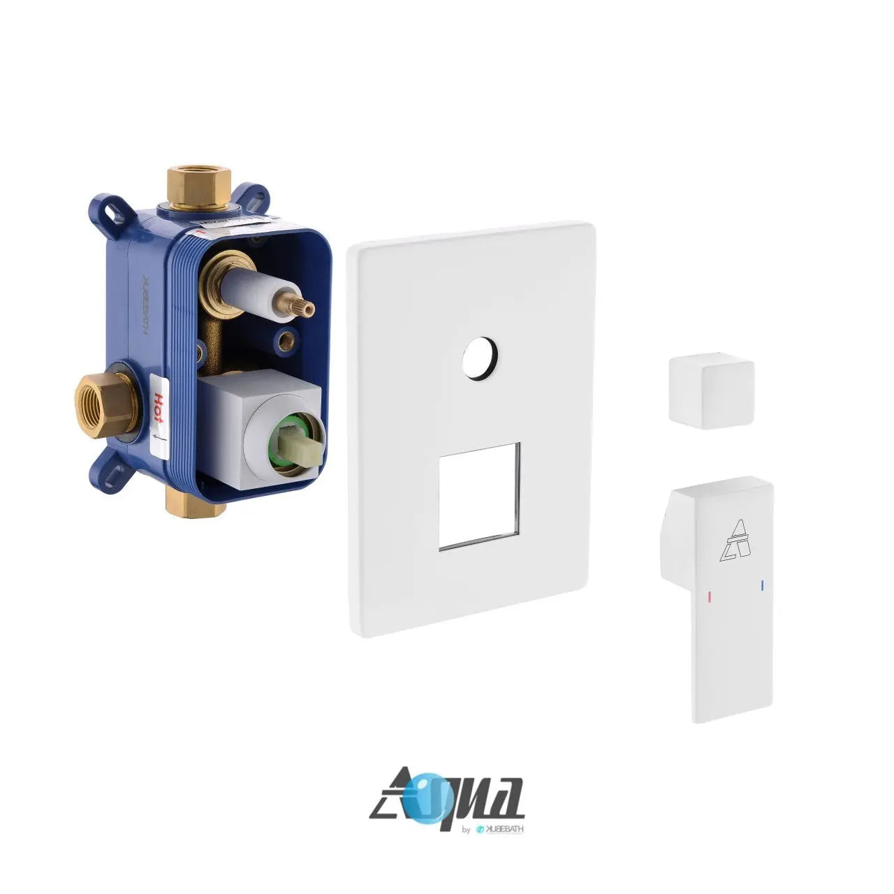 Kube Bath Aqua Piazza White Shower Set W/ 12" Ceiling Mount Square Rain Shower And 4 Body Jets - Plumbing Market
