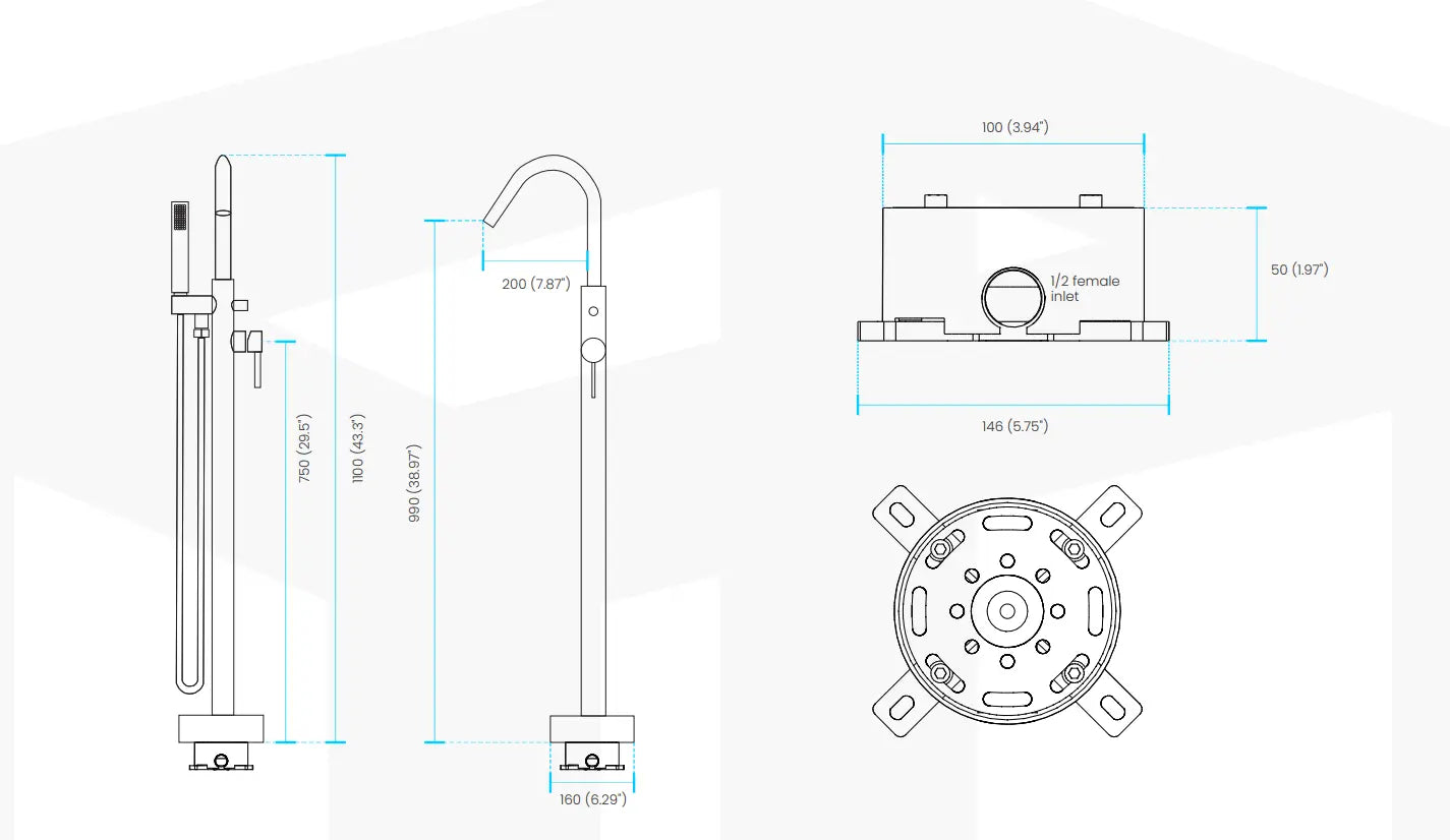 Kube Bath Aqua Ronda Floor Mounted Soaker Tub Faucet
