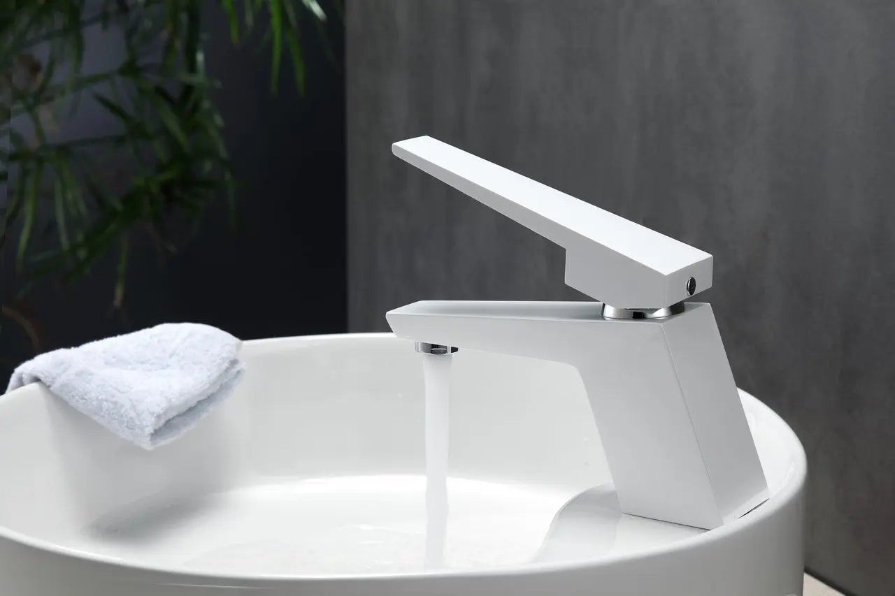 Kube Bath Aqua Siza Single Lever Modern Bathroom Vanity Faucet – White - Plumbing Market