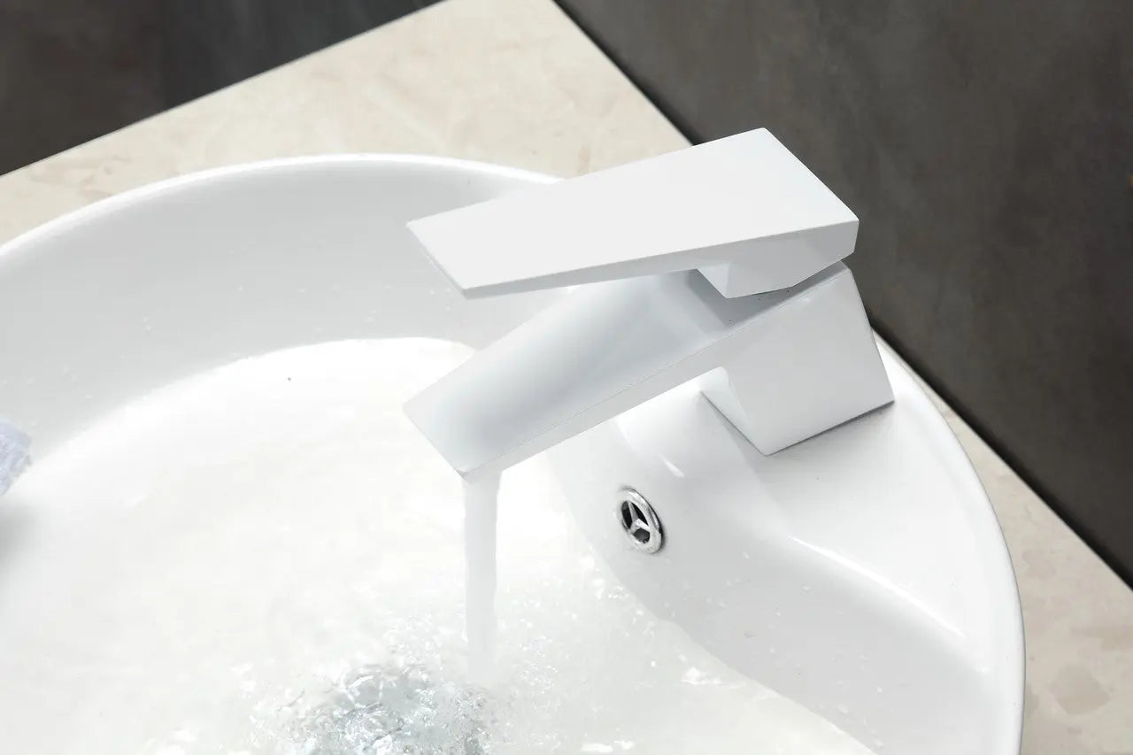 Kube Bath Aqua Siza Single Lever Modern Bathroom Vanity Faucet – White - Plumbing Market