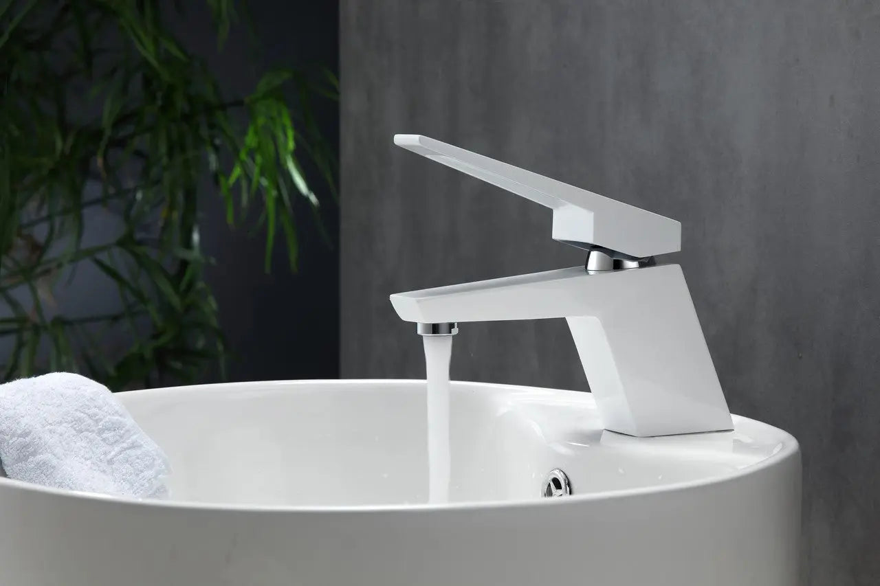 Kube Bath Aqua Siza Single Lever Modern Bathroom Vanity Faucet – White - Plumbing Market