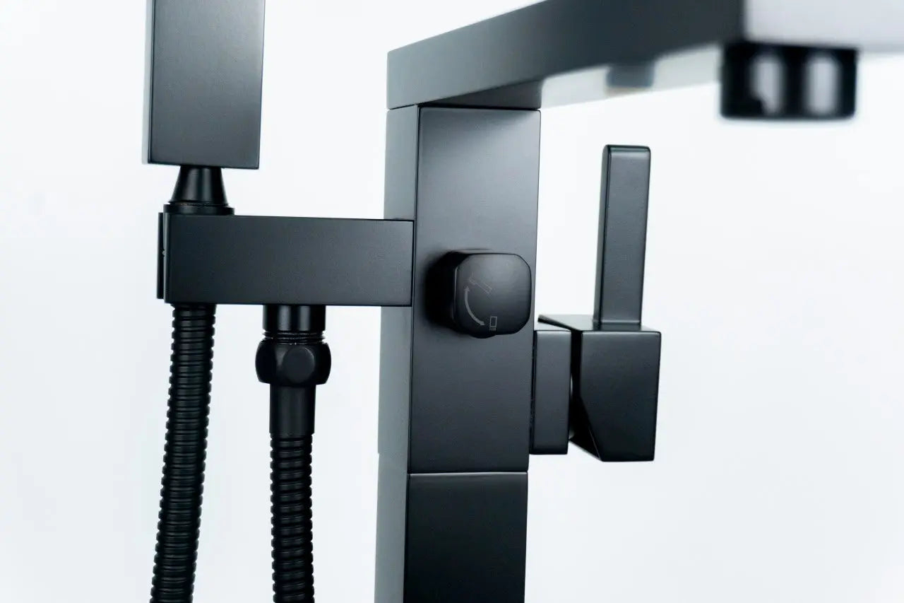 Kube Bath Aqua Squadra Floor Mounted Soaker Tub Faucet - Matte Black - Plumbing Market