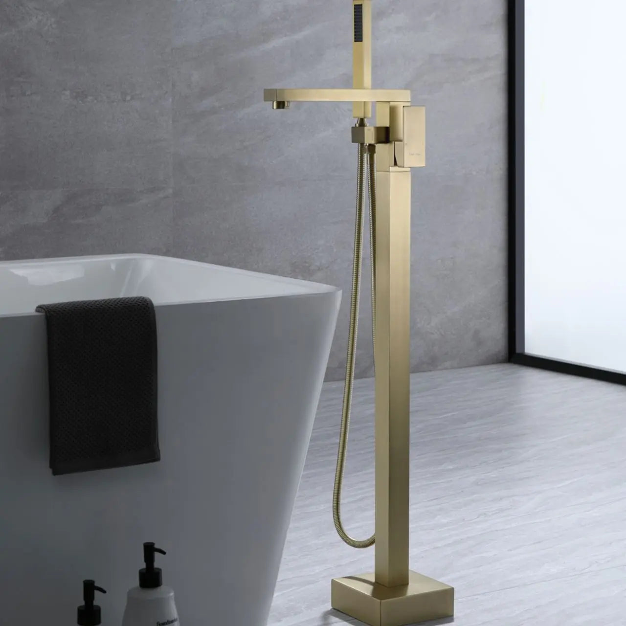 Kube Bath Aqua Squadra Floor Mounted Soaker Tub Faucet