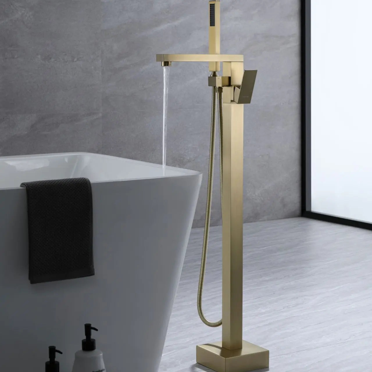 Kube Bath Aqua Squadra Floor Mounted Soaker Tub Faucet
