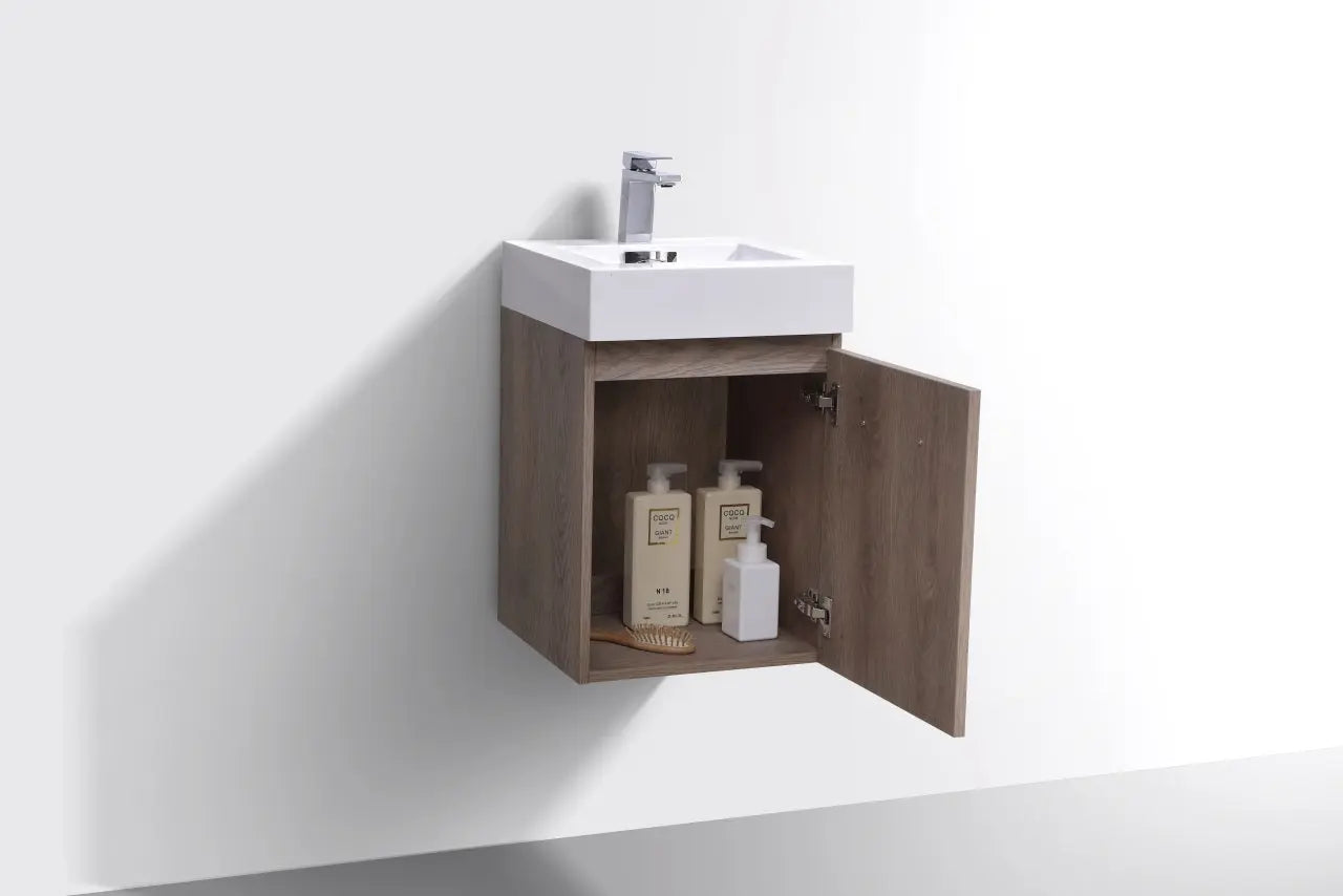 Kube Bath Bliss 16″ Butternut Wall Mount Modern Bathroom Vanity - Plumbing Market