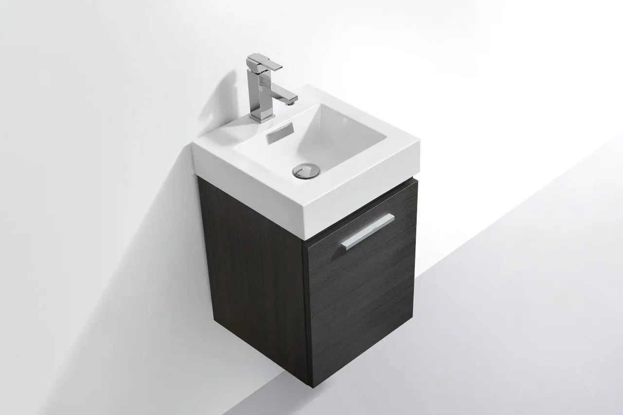 Kube Bath Bliss 16″ High Gloss Gray Oak Wall Mount Modern Bathroom Vanity - Plumbing Market