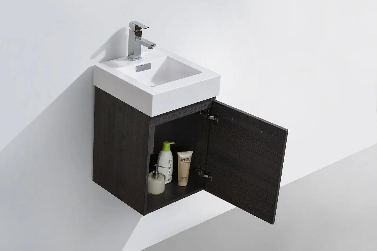 Kube Bath Bliss 16″ High Gloss Gray Oak Wall Mount Modern Bathroom Vanity - Plumbing Market