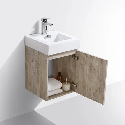 Kube Bath Bliss 16″ Nature Wood Wall Mount Modern Bathroom Vanity - Plumbing Market