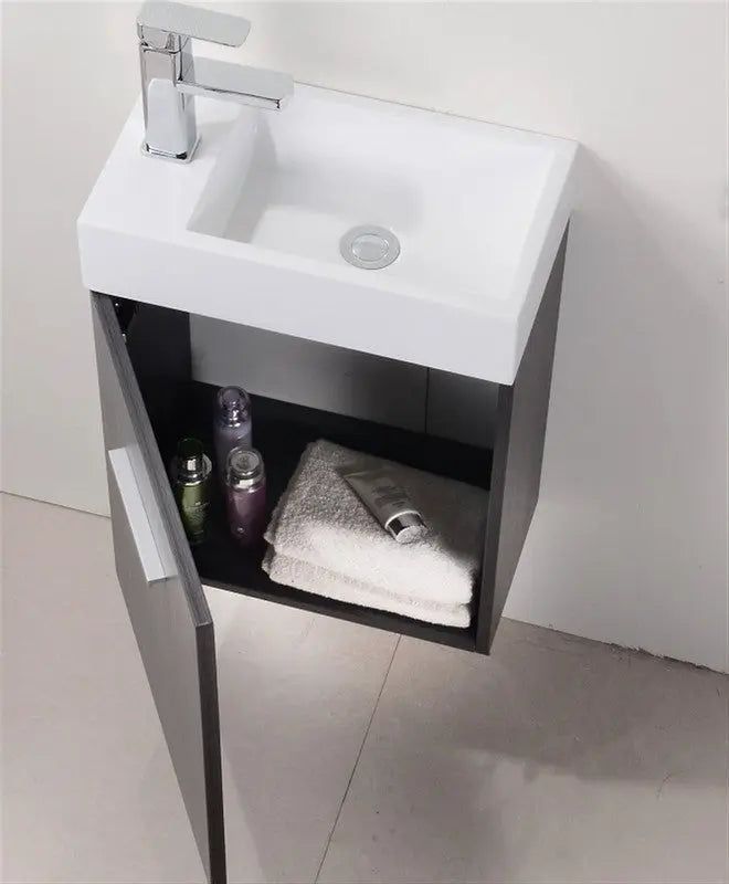 Kube Bath Bliss 18″ Gray Oak Wall Mount Modern Bathroom Vanity - Plumbing Market