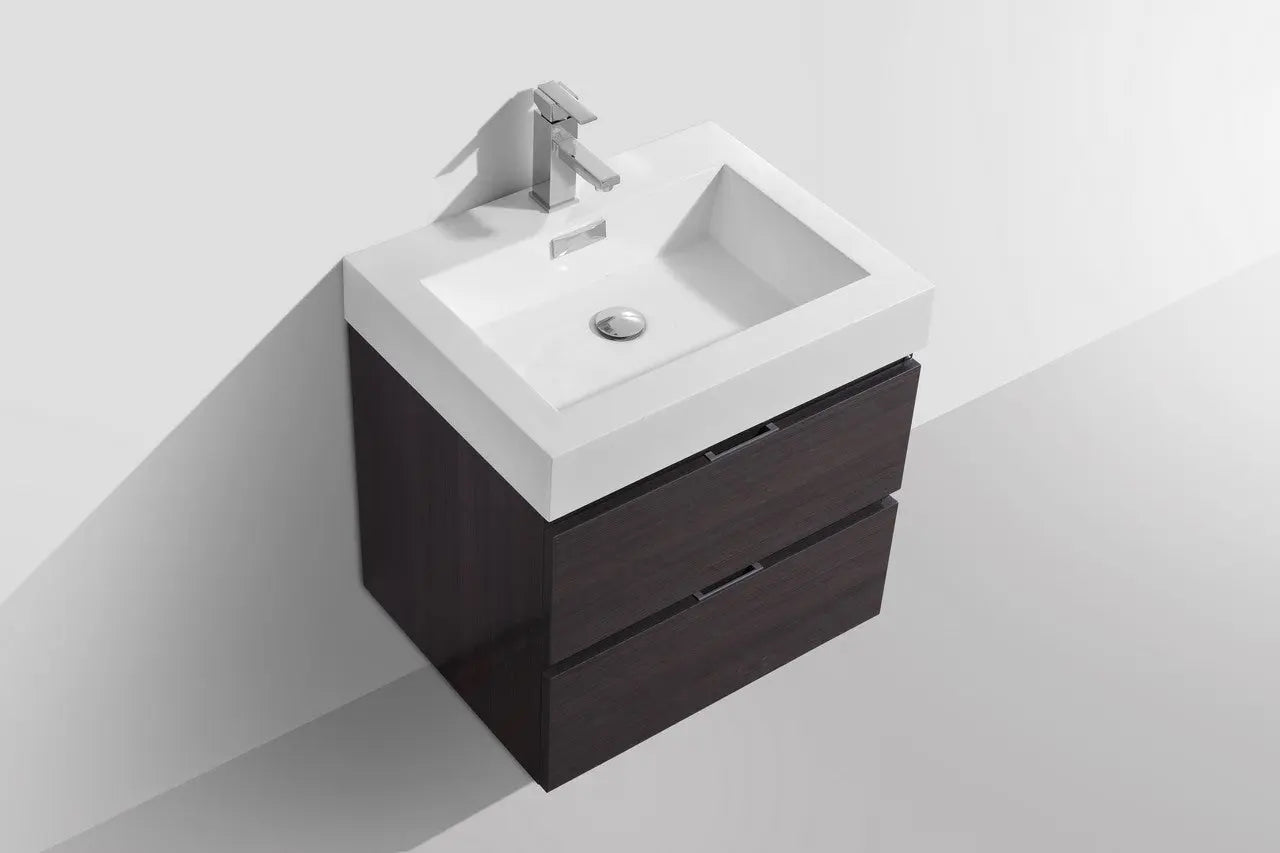Kube Bath Bliss 24″ High Gloss Gray Oak Wall Mount Modern Bathroom Vanity - Plumbing Market