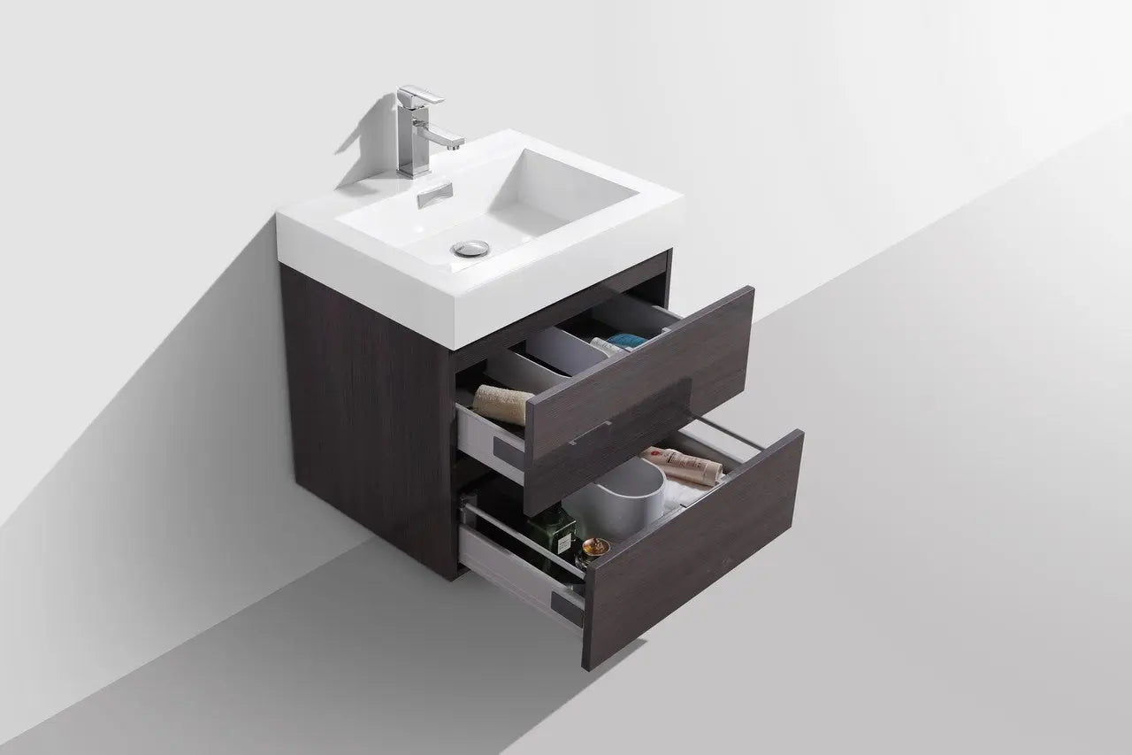 Kube Bath Bliss 24″ High Gloss Gray Oak Wall Mount Modern Bathroom Vanity - Plumbing Market