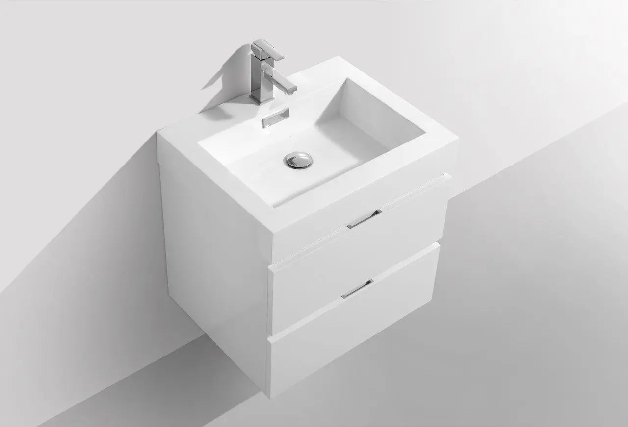 Kube Bath Bliss 24″ High Gloss White Wall Mount Modern Bathroom Vanity - Plumbing Market