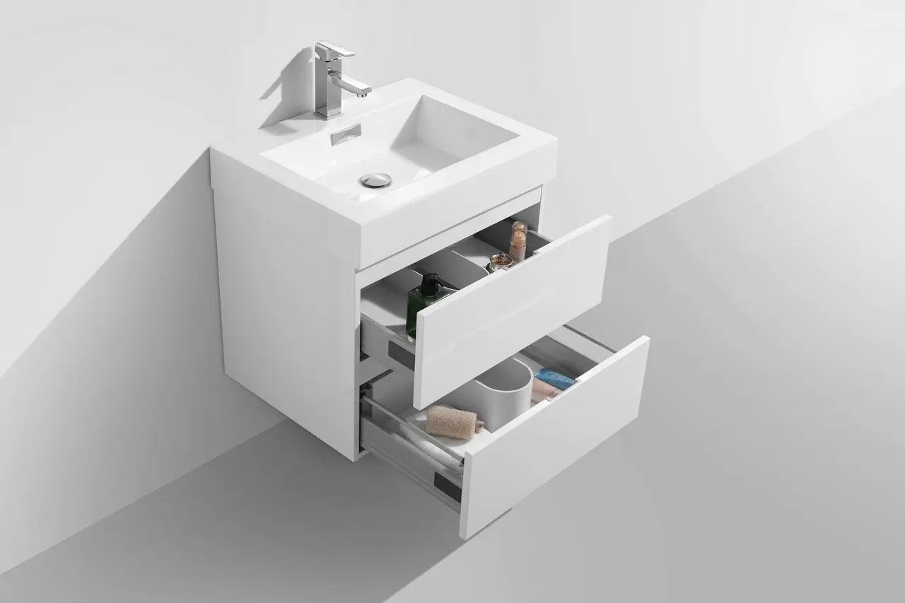 Kube Bath Bliss 24″ High Gloss White Wall Mount Modern Bathroom Vanity - Plumbing Market