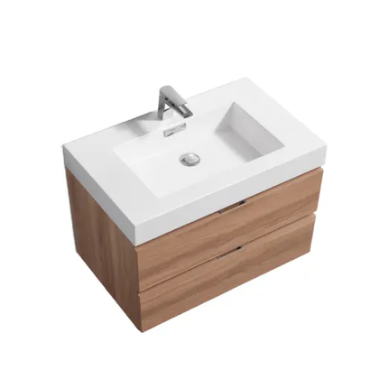 Kube Bath Bliss 24″ Honey Oak Wall Mount Modern Bathroom Vanity - Plumbing Market