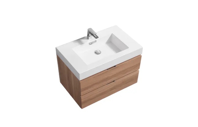 Kube Bath Bliss 24″ Honey Oak Wall Mount Modern Bathroom Vanity - Plumbing Market