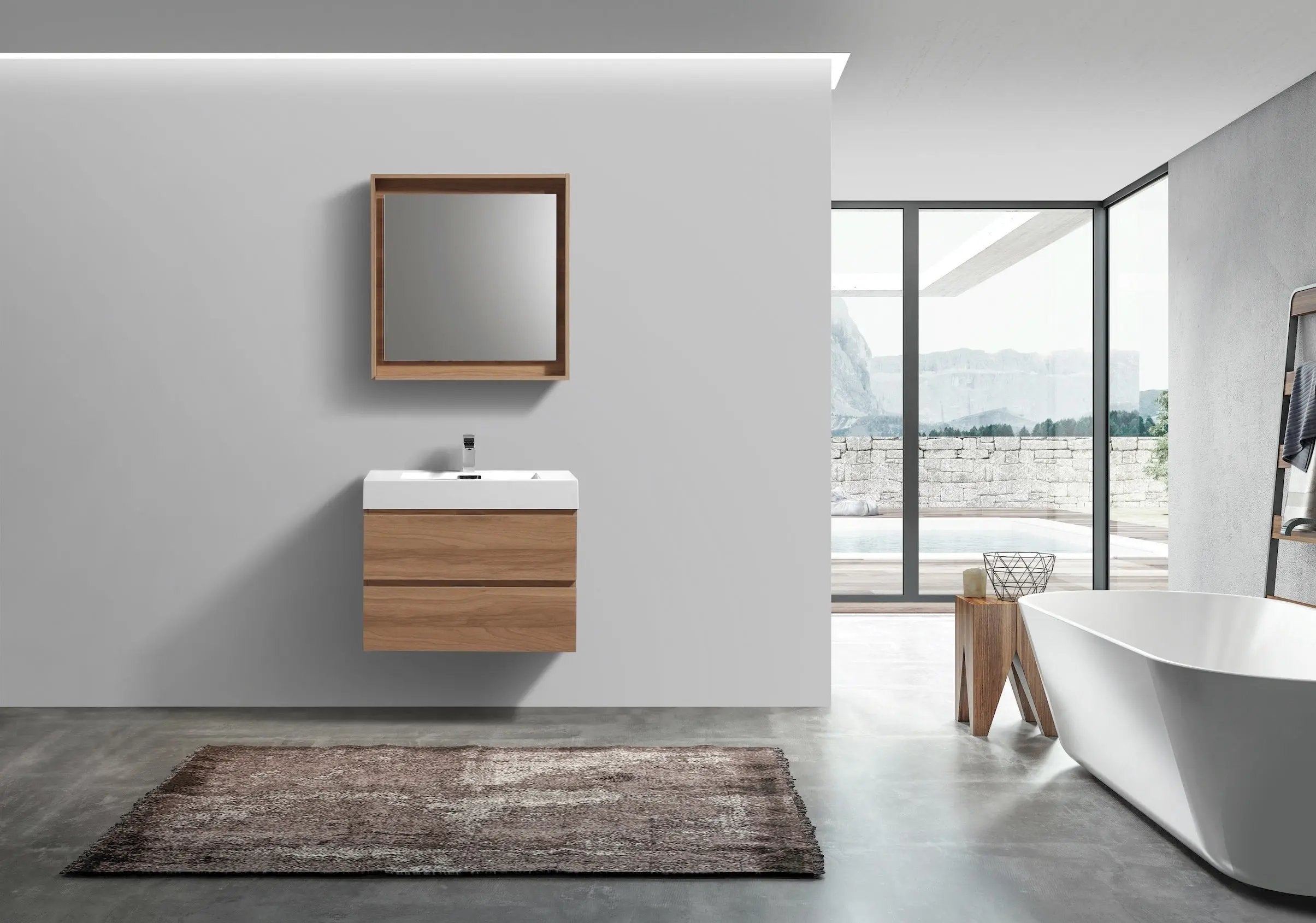 Kube Bath Bliss 24″ Honey Oak Wall Mount Modern Bathroom Vanity - Plumbing Market