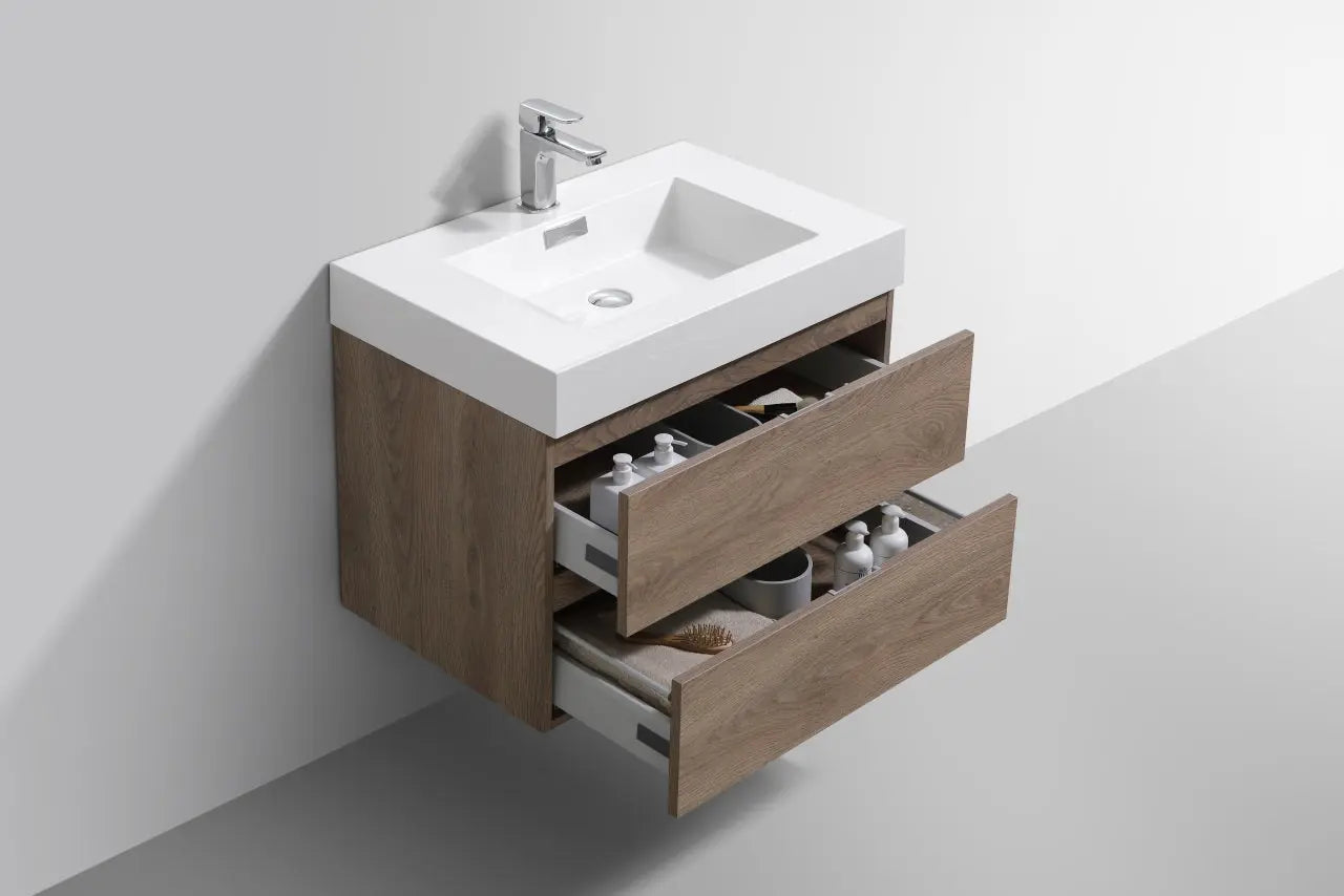 Kube Bath Bliss 30″ Butternut Wall Mount Modern Bathroom Vanity - Plumbing Market