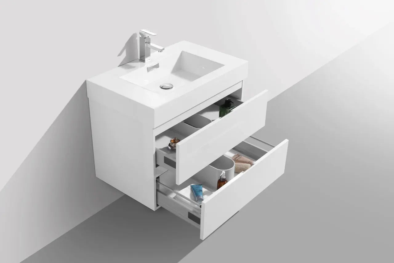 Kube Bath Bliss 30″ High Gloss White Wall Mount Modern Bathroom Vanity - Plumbing Market
